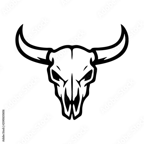 Logotipo con dibujo sencillo con lineas del cráneo de un toro o búfalo visto de frente 