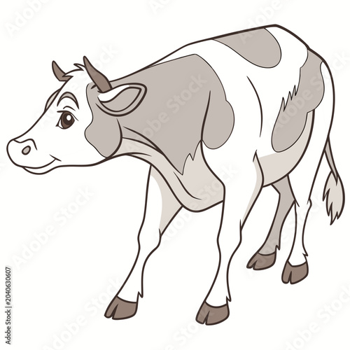 Сow standing in profile isolated on white background. Livestock and agriculture concept. Vector illustration
