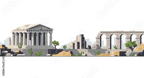 Pixel art of ancient Roman ruins with classical architecture