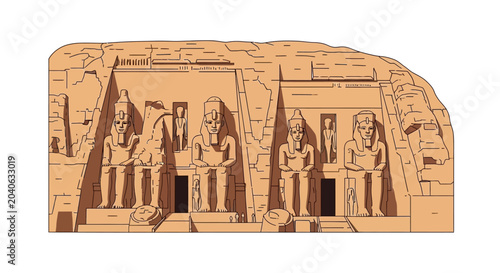 Vector illustration of ancient Egyptian temple with statues