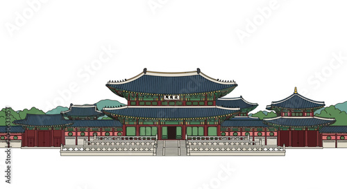 Traditional Korean palace illustration with intricate architectural details