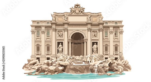Vector illustration of Trevi Fountain in Rome with detailed architecture