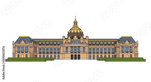 Illustration of a Historic European Palace with Detailed Architecture