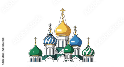 Colorful domes of Saint Basil's Cathedral in vector illustration