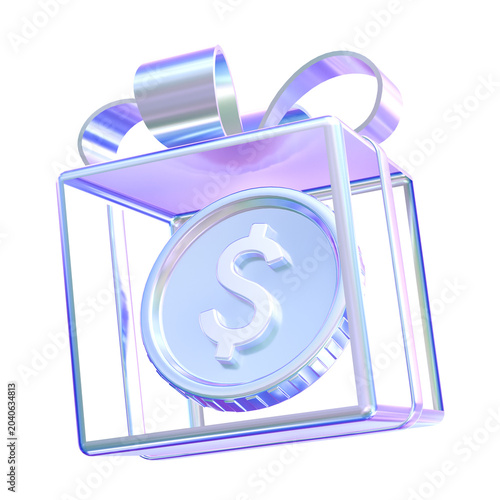 Obraz na płótnie 3D Iridescent Dollar Reward in Glass Gift Box
