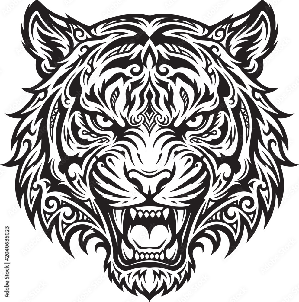 Obraz premium Roaring Tribal Tiger Head Mascot Tattoo