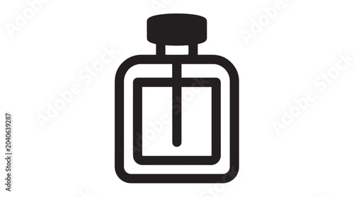Minimalist black and white vector illustration of a simple square glass perfume bottle fragrance icon