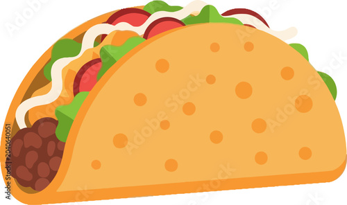 Tableau sur toile Delicious Taco with Meat, Lettuce, Tomato, and Creamy Sauce.