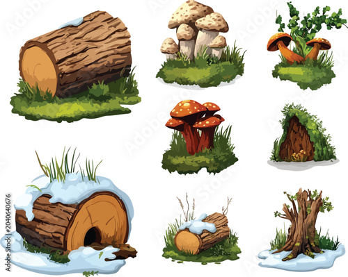 Εκτύπωση καμβά Stump with liana branches ivy cattails bulrush