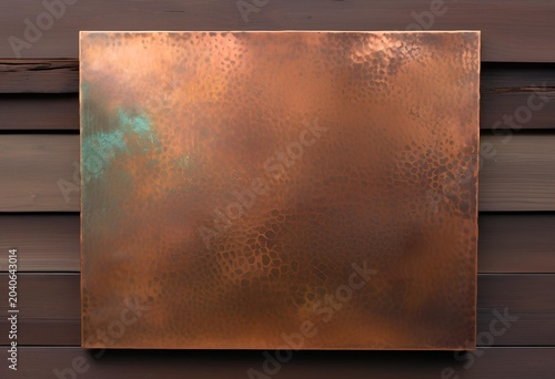 Textured hammered copper sheet featuring natural oxidation with green patina forming unique aged surface patterns.