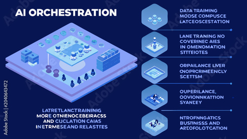 Isometric ai orchestration system vector illustration with data training and automation concepts