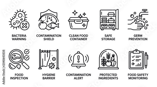 Canvastavla Food Contamination Prevention and Safe Storage Line Icon Set