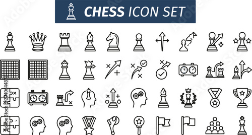 Photos Chess icons set with game symbols and illustrations