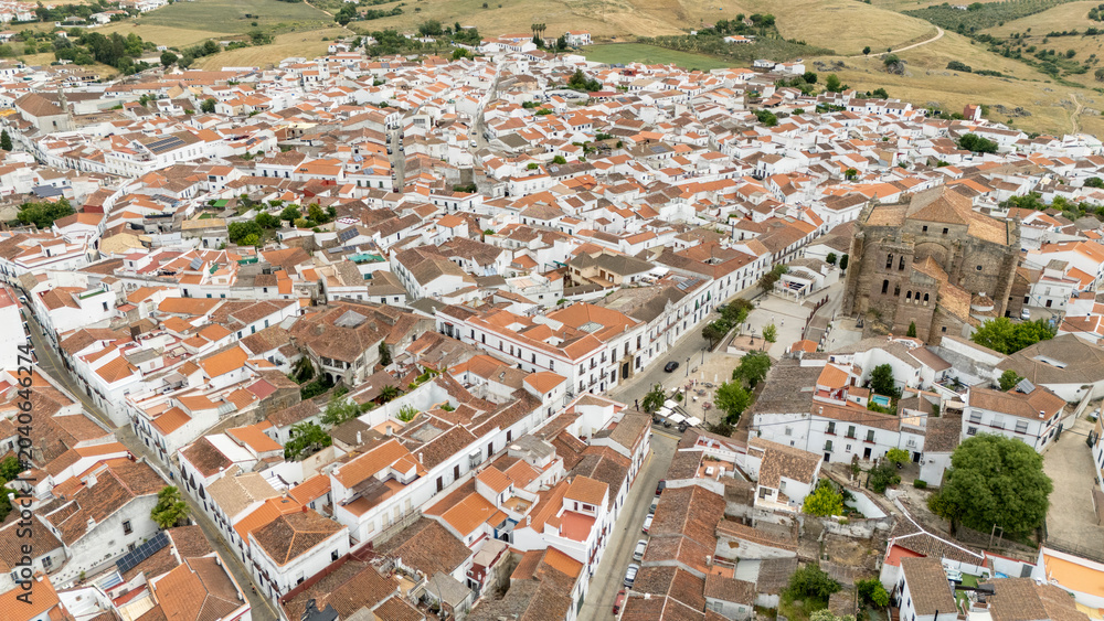 Fototapeta premium Aerial view of Cazalla de la Sierra town in Andalucia