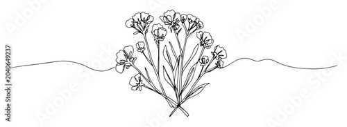 Tableau sur toile bouquet of wildflowers tied digital monochrome lineart