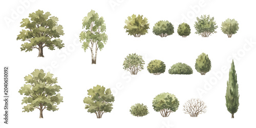 Fotografie Set of green trees and bushes for landscape design isolated collection of variou