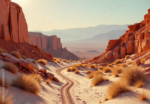 Desert Road and Sandstone Formations