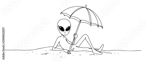 Foto alien sunbathing under umbrella minimalist abstract contour drawing ideal for po