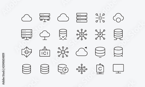 Internet computer web icons in line style. Cloud technology, data center, connection network, digital service, database platform, collection