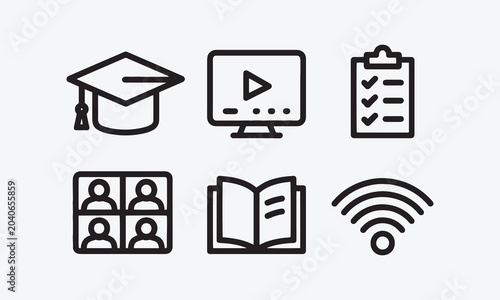 Training web icons in line style. Education, seminar, online test, webinar, course, distance learning collection