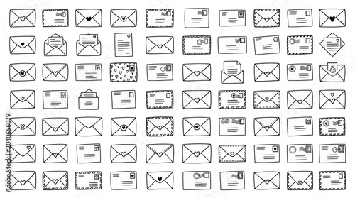 Hand-Drawn Envelope and Mail Icon Set