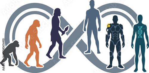 Konstfotografi Human Evolution and Future Technology Concept Illustration with Ape, Modern Huma