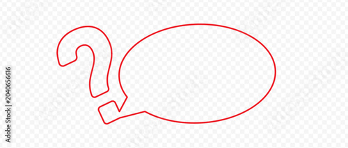 Red frame with question mark on white background. Speech bubble with question