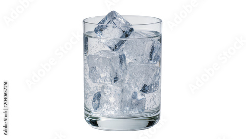 Cuadro en lienzo Clear glass filled with sparkling water and ice cubes, isolated on transparent b