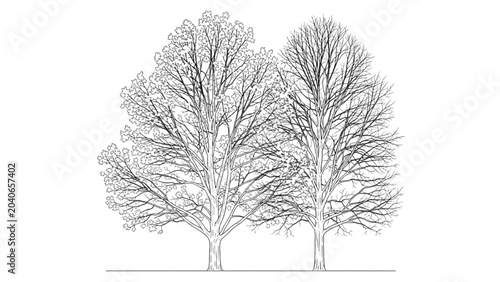 Tableau sur toile 2D CAD Vector illustration of two bare Trees standing side by side