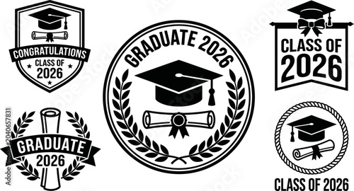 Bild auf Leinwand Set of class of 2026 graduation badges and emblems