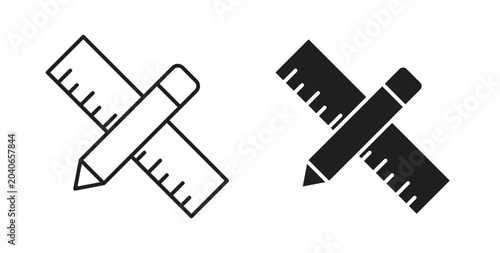 Schilderij op canvas Pencil and ruler icon linear pictogram