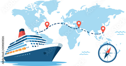 Quadro su tela Cruise ship journey world map travel planning