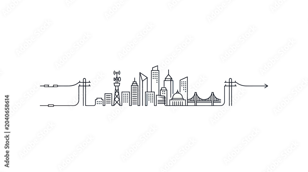 Obraz premium City Skyline Continuous Line Vector Illustration