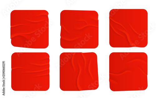 Canvas Print Set of wrinkled red square stickers or paper labels