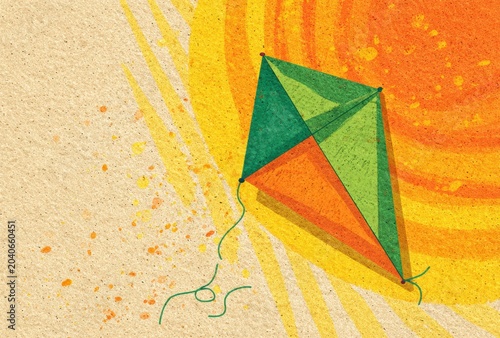 An abstract depiction of a kite against a sun-like burst, invoking a feeling of summer freedom.