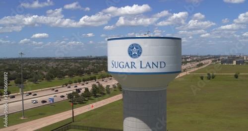Aerial Footage of 59 Freeway Corridor and Elevated Water Tank in Sugar Land, Texas 