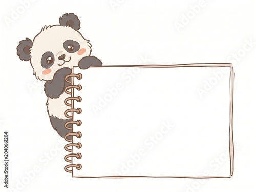 Creative vector illustration of a blank sketchbook page with a cute panda bear for children's diary covers