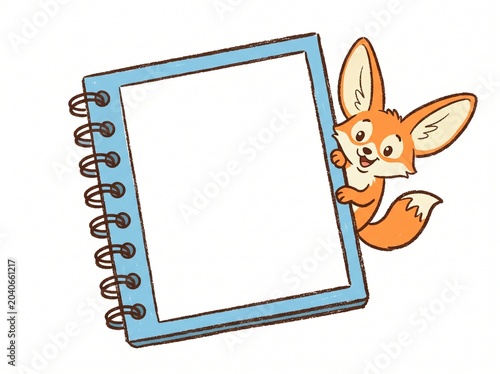 Preschool activity worksheet frame with an adorable hand drawn fox showing a blank notice board