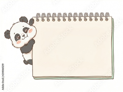 Whimsical spiral notebook mockup template decorated with a lovely panda character on a clean white background
