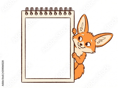Decorative menu card layout featuring a whimsical cartoon fox holding a vertical white sheet template