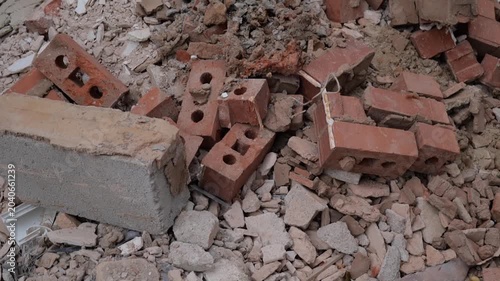 A pile of rubble, bricks. 