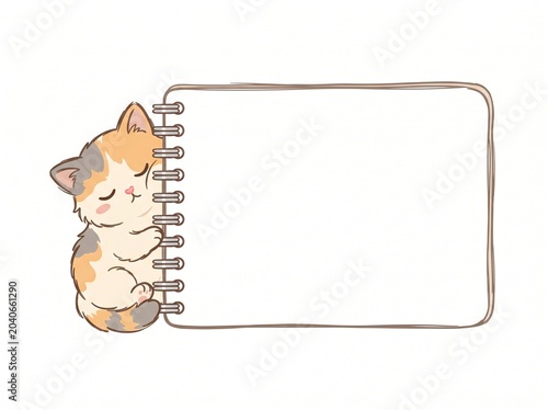 Blank message board frame with an adorable cartoon kitten illustration for greeting cards