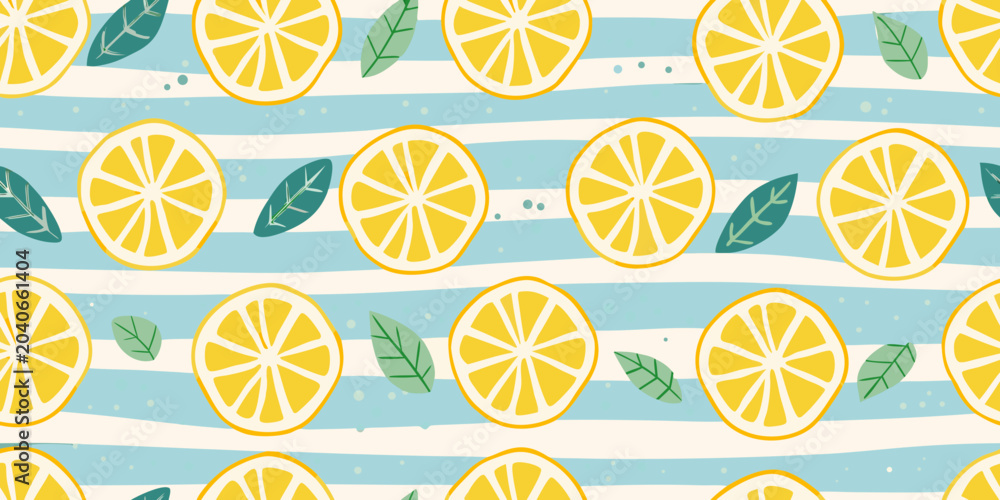 © Hridoy - Lemon and mint leaf pattern a bright summery vector illustration © Hridoy - Lemon and mint leaf pattern a bright summery vector illustration