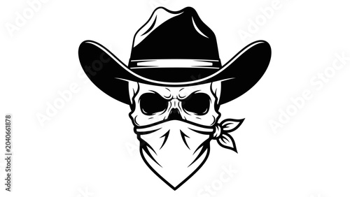 Bild auf Leinwand Black and White Cowboy Skull with Bandana Vector Illustration