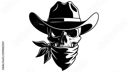 Φωτογραφία Black and White Cowboy Skull Vector Illustration