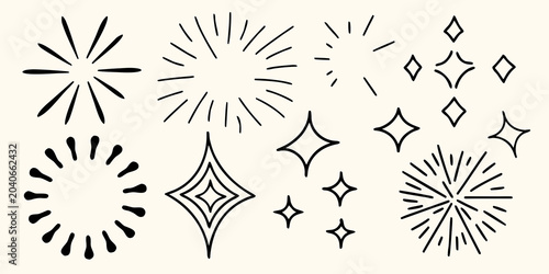 Hand Drawn Sparkles Bursts And Arrows Vector Illustration On White Background