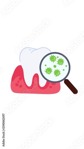 tooth under magnifying glass with moving microbes