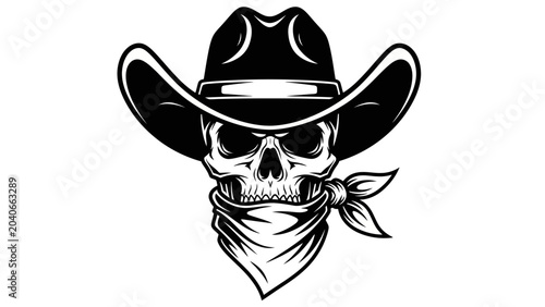 Tableau sur toile Outlaw Cowboy Skull with Bandana Vector Illustration