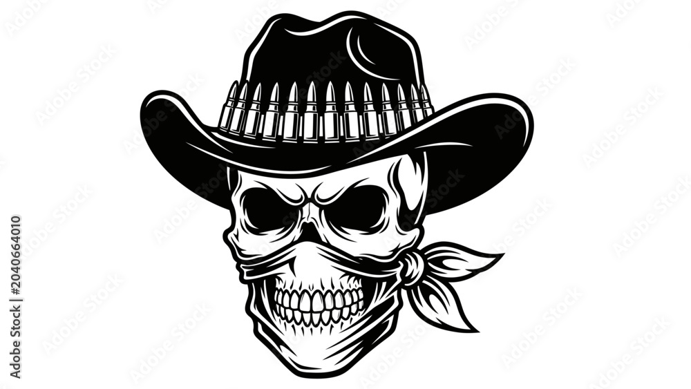 Αυτοκόλλητο Outlaw Cowboy Skull with Bullet Hat and Bandana