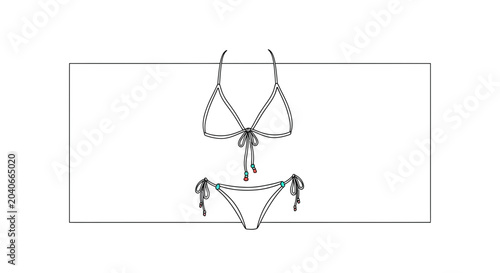 Minimalist Bikini Line Drawing, Summer Beachwear Fashion Illustration
